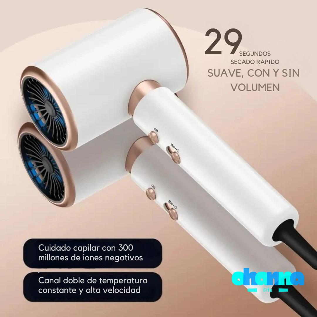 Secador de pelo silencioso con IONES NEGATIVOS